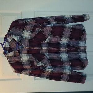 Maurices Relaxed Fit Plaid Shirt in Purple and White
